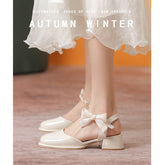 Tacones de punta gruesa con lazo estilo hada de primavera para mujer